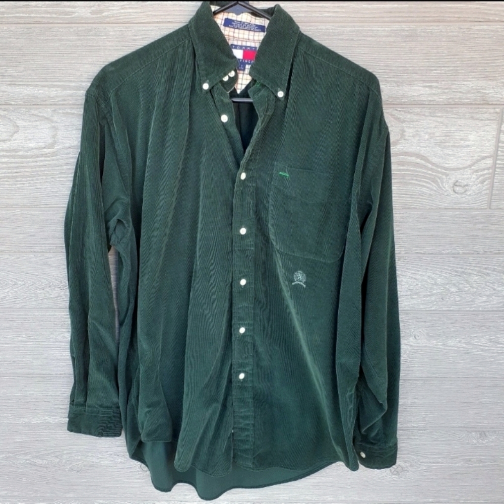 Vintage Tommy Hilfiger Green Corduroy Shirt Size s